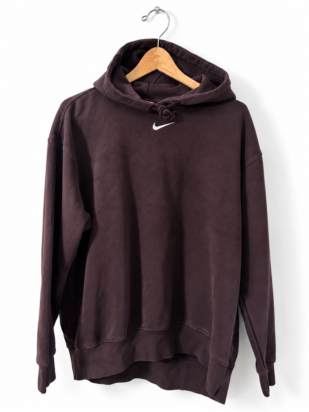 Nike Fleece Embroidered Swoosh Womens Pullover Hoodie Size Small Brown